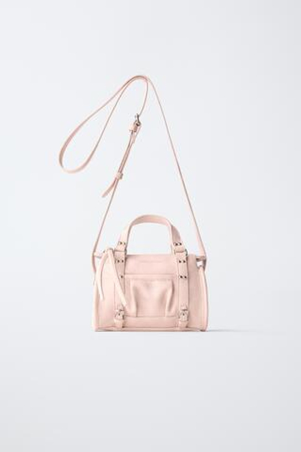 ZARA СУМКА С ЗАКЛЕПКАМИ, РОЗОВЫЙ