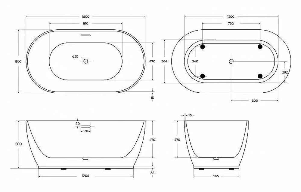 Акриловая ванна BelBagno BB413 150х80 белая