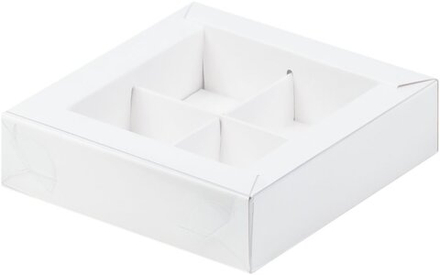 Коробка для конфет с пластиковой крышкой "БЕЛАЯ", 4 ячейки 12х12х3 см