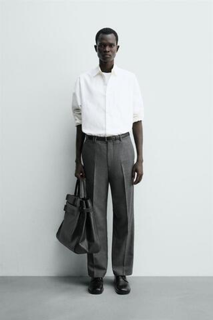 ZARA БРЮКИ STRAIGHT FIT КОМФОРТ, СЕРЫЙ МЕЛАНЖ