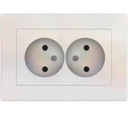 Розетка двухместная "UNIVersal" серия "Афина" б/з, с/у, 16А, 220В, жемчуг (еврослот) (HU2311)