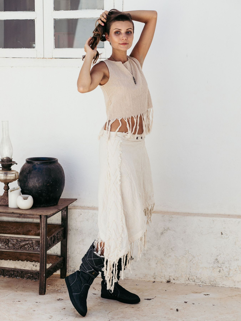 Юбка Chintamani на кнопках с бахромой молочная