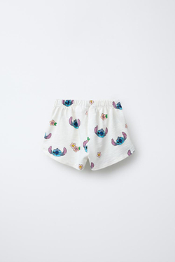 ZARA КОМПЛЕКТ ИЗ ШОРТОВ И ФУТБОЛКИ С ПРИНТОМ LILO & STITCH © DISNEY, ЖЕЛТОВАТО-БЕЛЫЙ