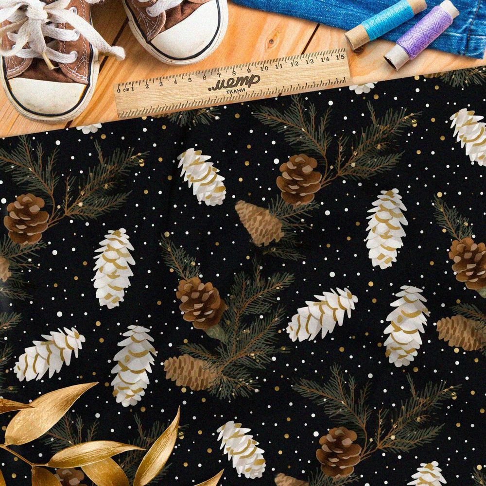 Ткань премиум бифлекс шишки на фоне ночного неба