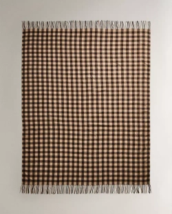 ZARA HOME ПЛЕД В КЛЕТКУ С БАХРОМОЙ, КОРИЧНЕВЫЙ