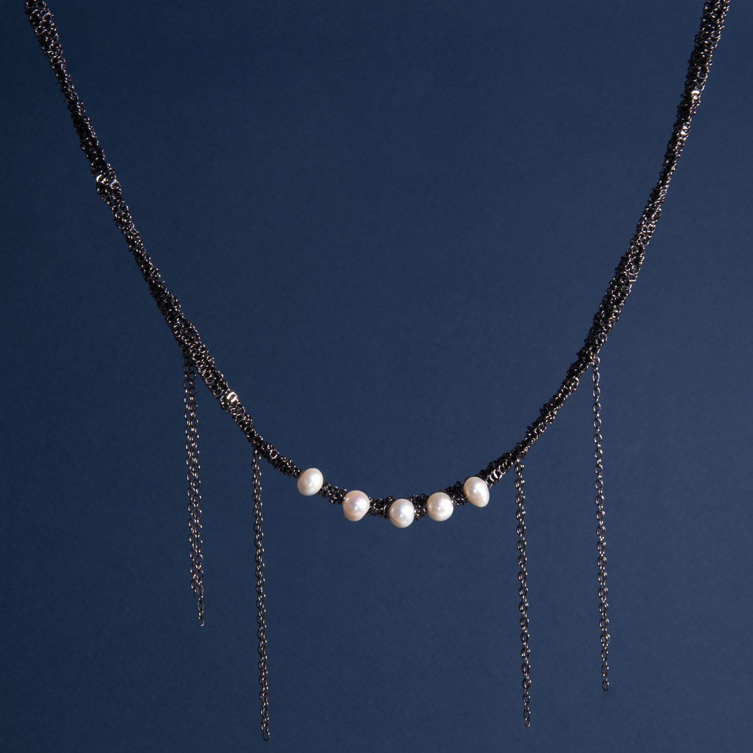Плетенное ожерелье с жемчугом - Черный
