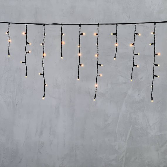 Светодиодная бахрома с колпачком 3,1*0,5 м., 120 экстра теплых белых LED ламп, каучуковый черный провод, LTC (LL120-1-2EWW)