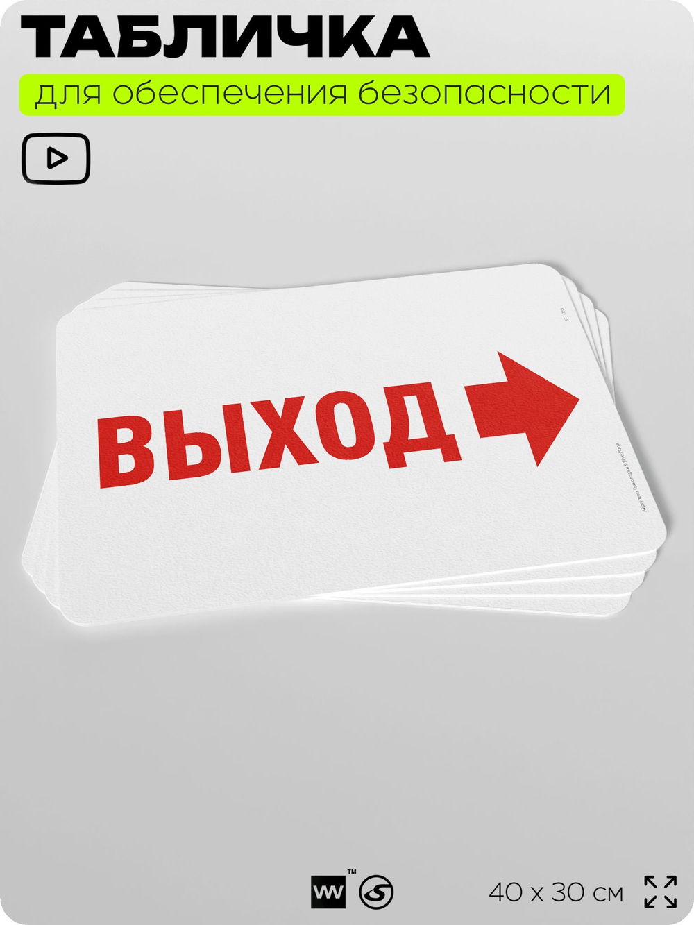 Табличка для обеспечения безопасности "Выход", для офиса, по охране труда для предприятия, организаций, 40х30 см, Silver Plane x Айдентика Технолоджи