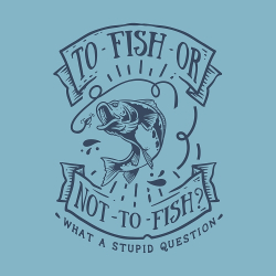 принт PewPewCat To fish or not to fish синий для голубой женской футболки