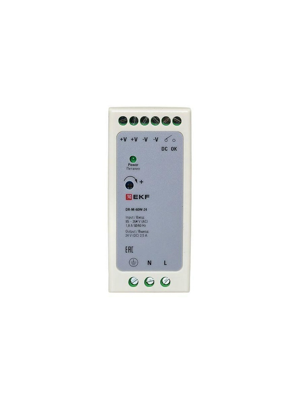 Блок питания на DIN-рейку 60Вт 220В AC/24В DC постоянного тока EKF DR-M-60W-24