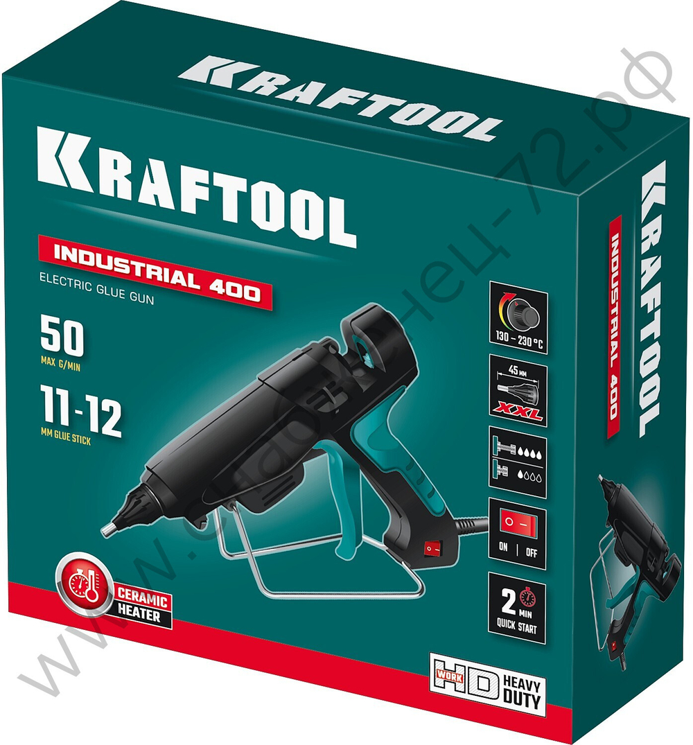KRAFTOOL Industrial 400, d 11 - 12 мм, 50 г/мин, 130-230 С, пистолет термоклеевой электрический (06843-300-12)