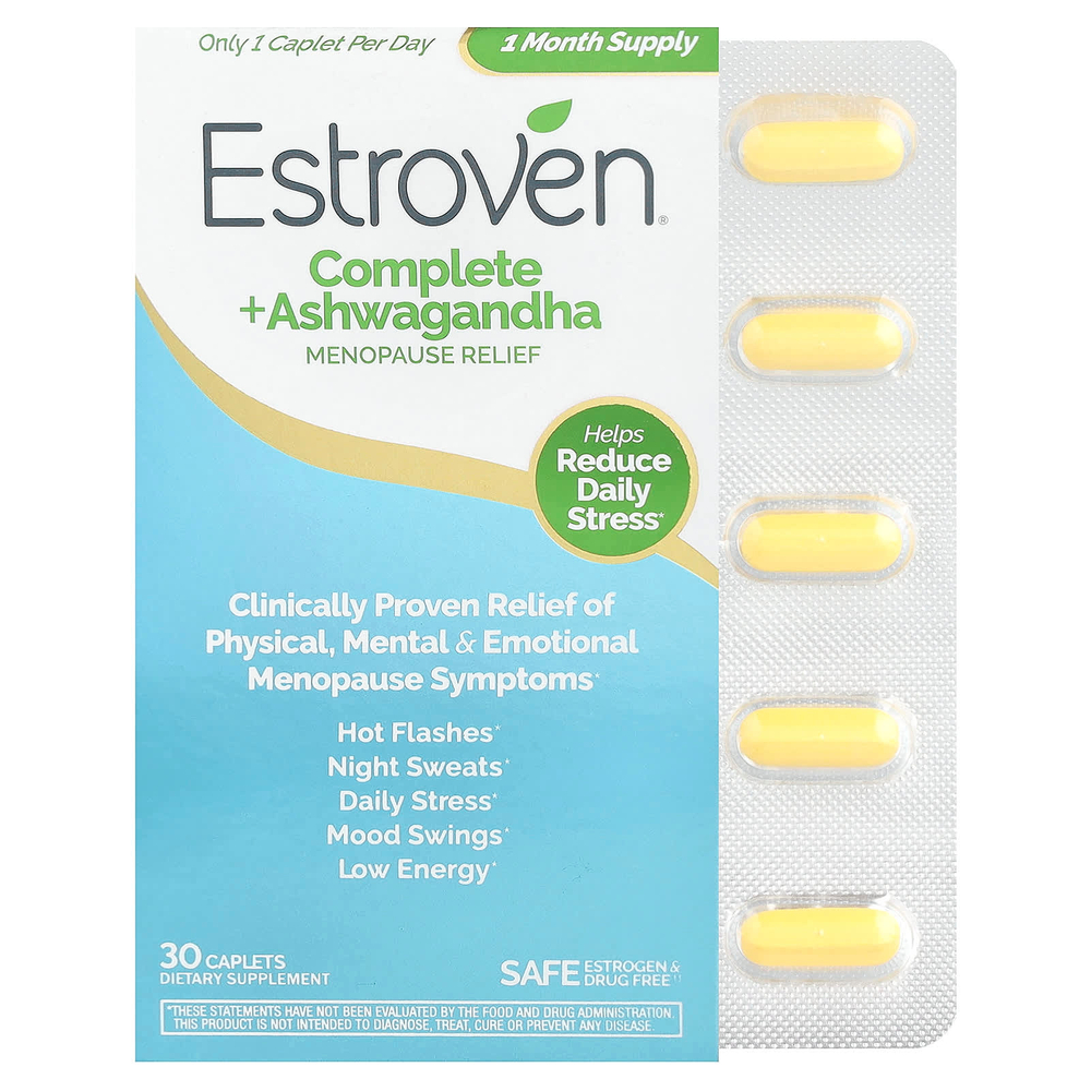 Estroven, Complete iHerb, средство для поддержки при менопаузе с ашвагандой, 30 капсул