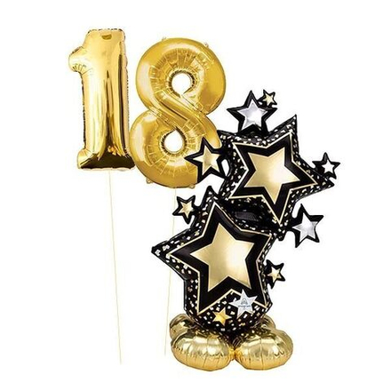Композиция из шаров черно-золотые звезды с золотыми цифрами