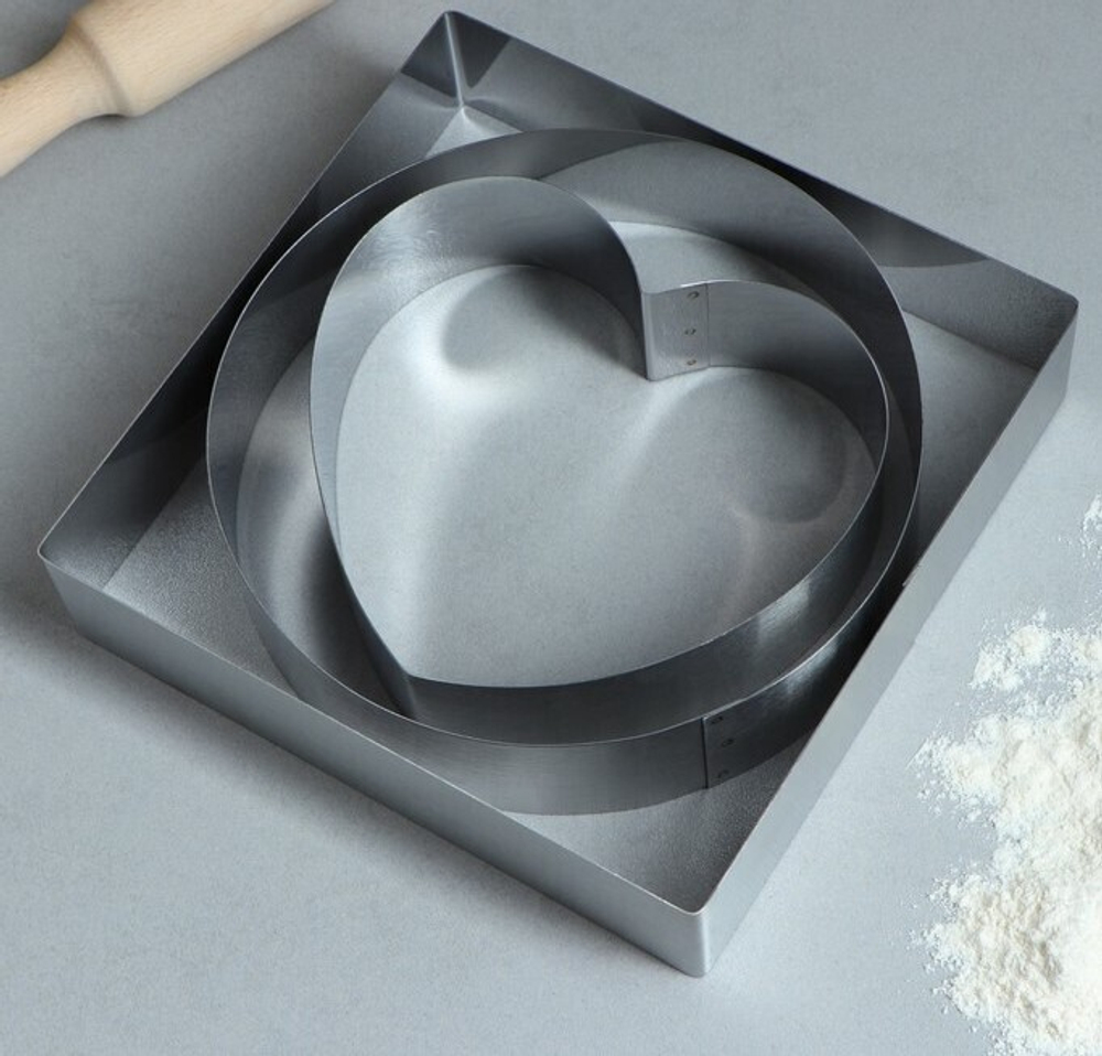 Набор форм для выпечки и выкладки "Круг, квадрат, сердце", 20 х 20 х 5 см, 3 шт