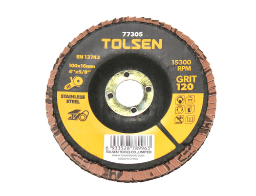 Диск шлифовальный лепестковый TOLSEN оксид циркония 100x16мм Р120 77305