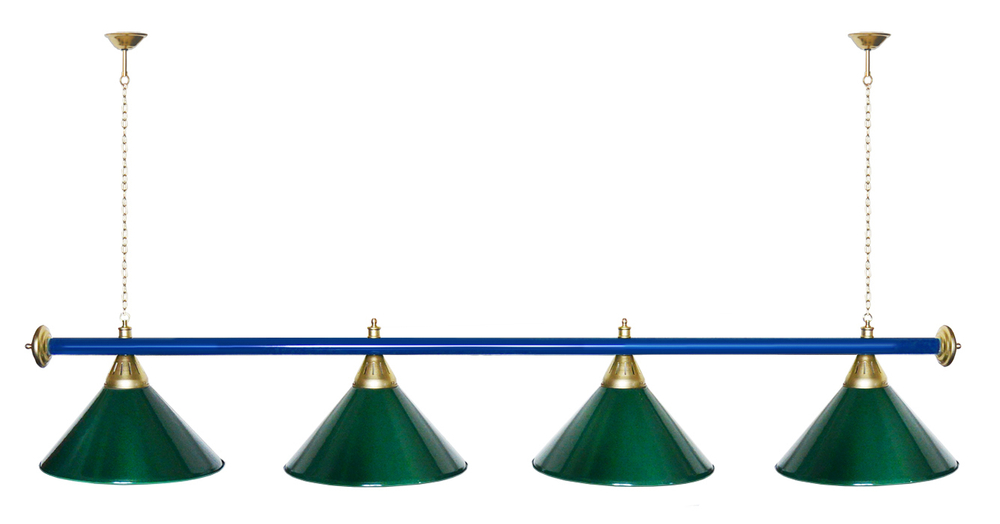 Лампа STARTBILLIARDS 4 пл. (плафоны зеленые,штанга золотая,фурнитура золото)