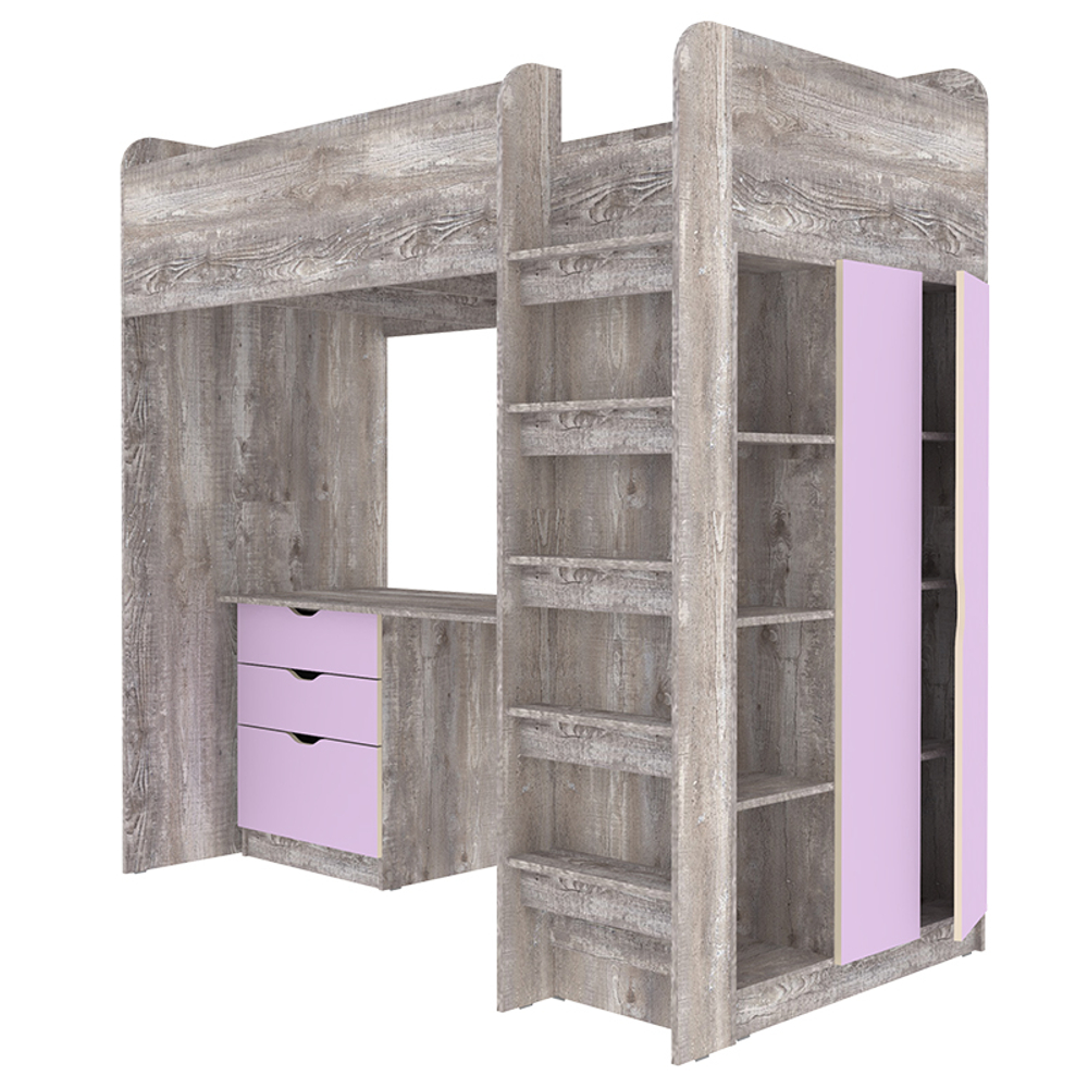 Кровать-чердак КарИВи Polini Simple с письменным столом и Шкаф КарИВиом Бетон Ирис