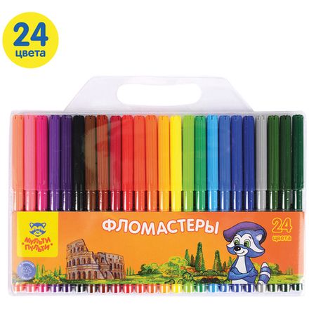 Фломастеры 24 цветов Мульти-Пульти Енот в Италии, смываемые, блистер