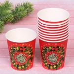 Стакан бумажный 0,2л в наборе 10 шт «С Новым Годом - Венок хвойный»