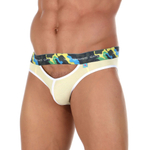 Желтые мужские трусы-слипы с пикантными вырезами под поясом (Размер: M) (Цвет: желтый)