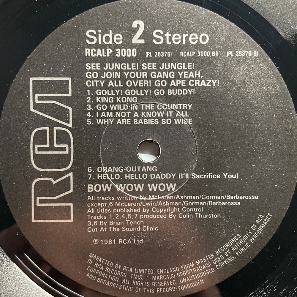 Bow Wow Wow ‎– See Jungle! See Jungle! Go Join Your Gang Yeah, City All Over! Go Ape Crazy! (Англия 1981г.)