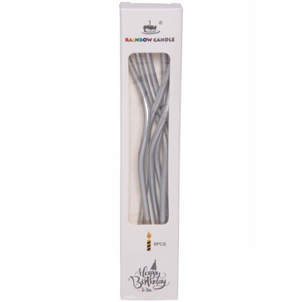 Свечи для торта «Глянцевая волна» 6 шт. 13 см, серебро