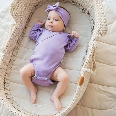 Ruffled long-sleeved kimono bodysuit 0-3 months - Lavender