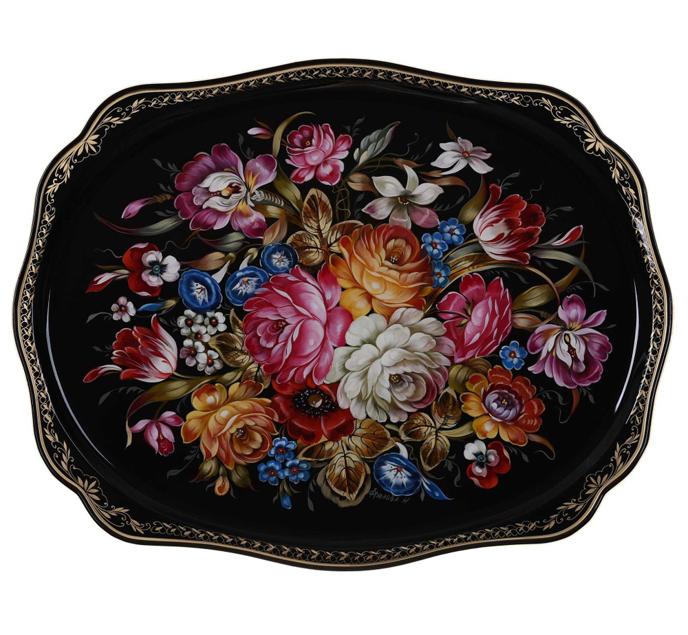 Жостовский поднос декоративный, размер 60х47 см (A31), металлический
