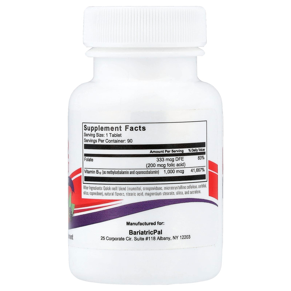 BariatricPal, B12 Quick Melt, с ягодным вкусом, 90 таблеток Quick Melt