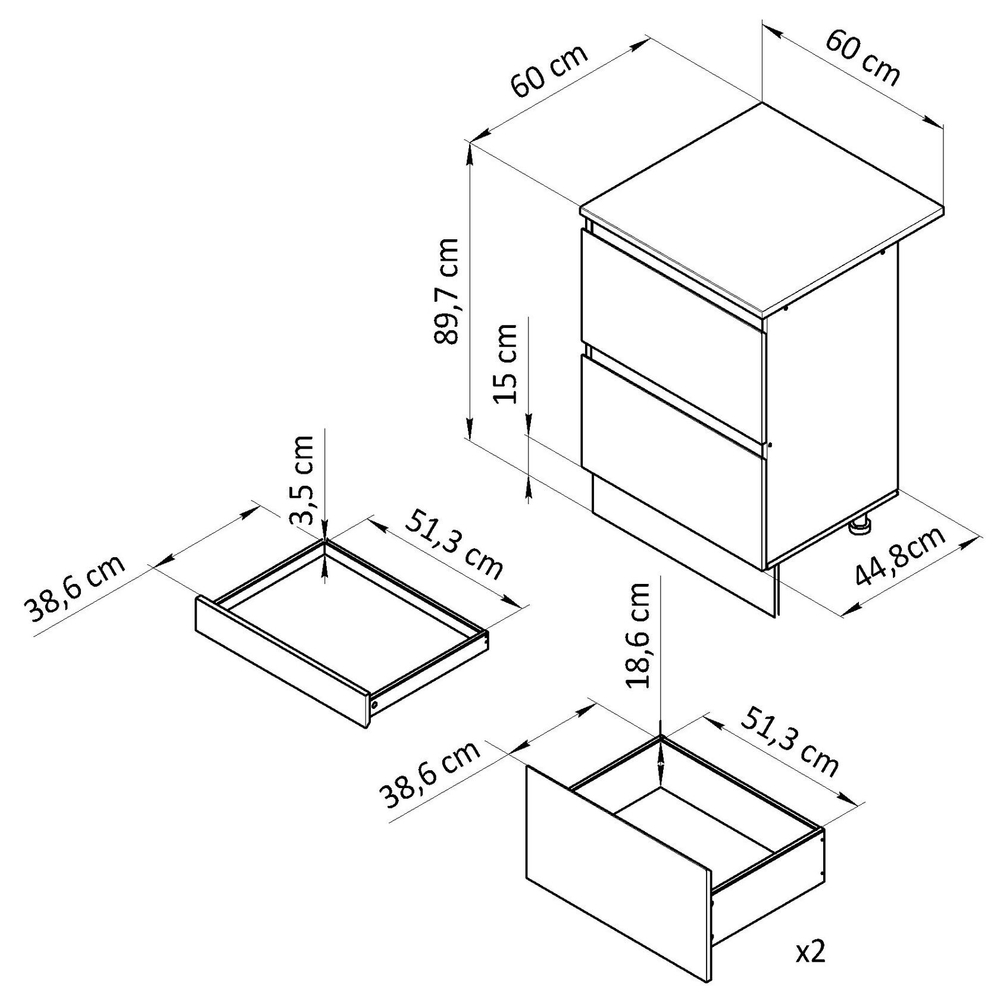 Кухонный модуль напольный 60 см Виола с 3-мя ящиками со столешницей