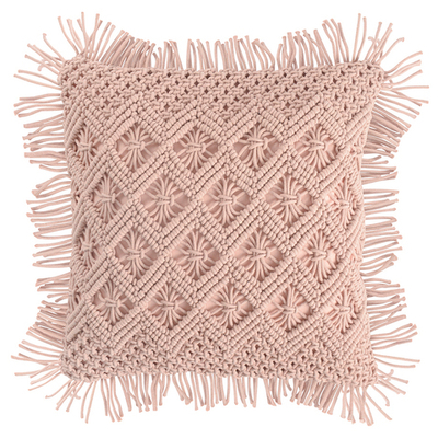 Чехол на подушку макраме с бахромой цвета пыльной розы из коллекции ethnic, 45х45 см