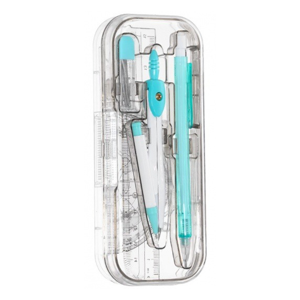 Готовальня Basir 7 предметов в пластиковом футляре, серия "Лапки", циркуль с запасными частями + набор пластиковых линеек