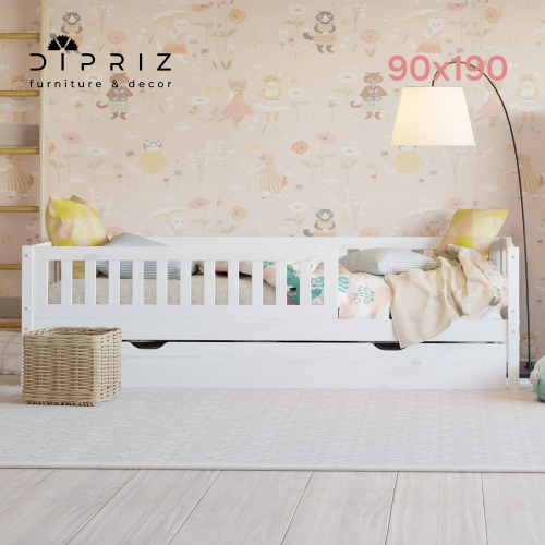 Односпальная кровать 90х190 Лили с выдвижным спальным местом из массива сосны, белая