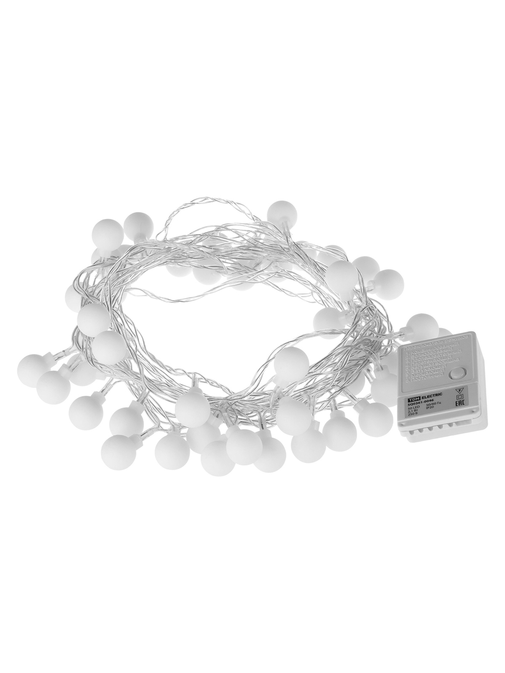 Гирлянда светодиодная "Шарики" 50LED, 5м, 8 режимов, многоцвет., прозр. шнур, 250 В, TDM SQ0361-0046