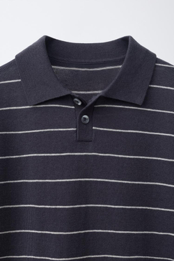 ZARA ПОЛО ИЗ ХЛОПКА И ЛЬНА В ПОЛОСКУ, СЕРЫЙ/БЕЖЕВЫЙ