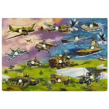 Деревянная рамка-вкладыш с ручками «Военная техника» 28*19,5 см,термопак Буратино