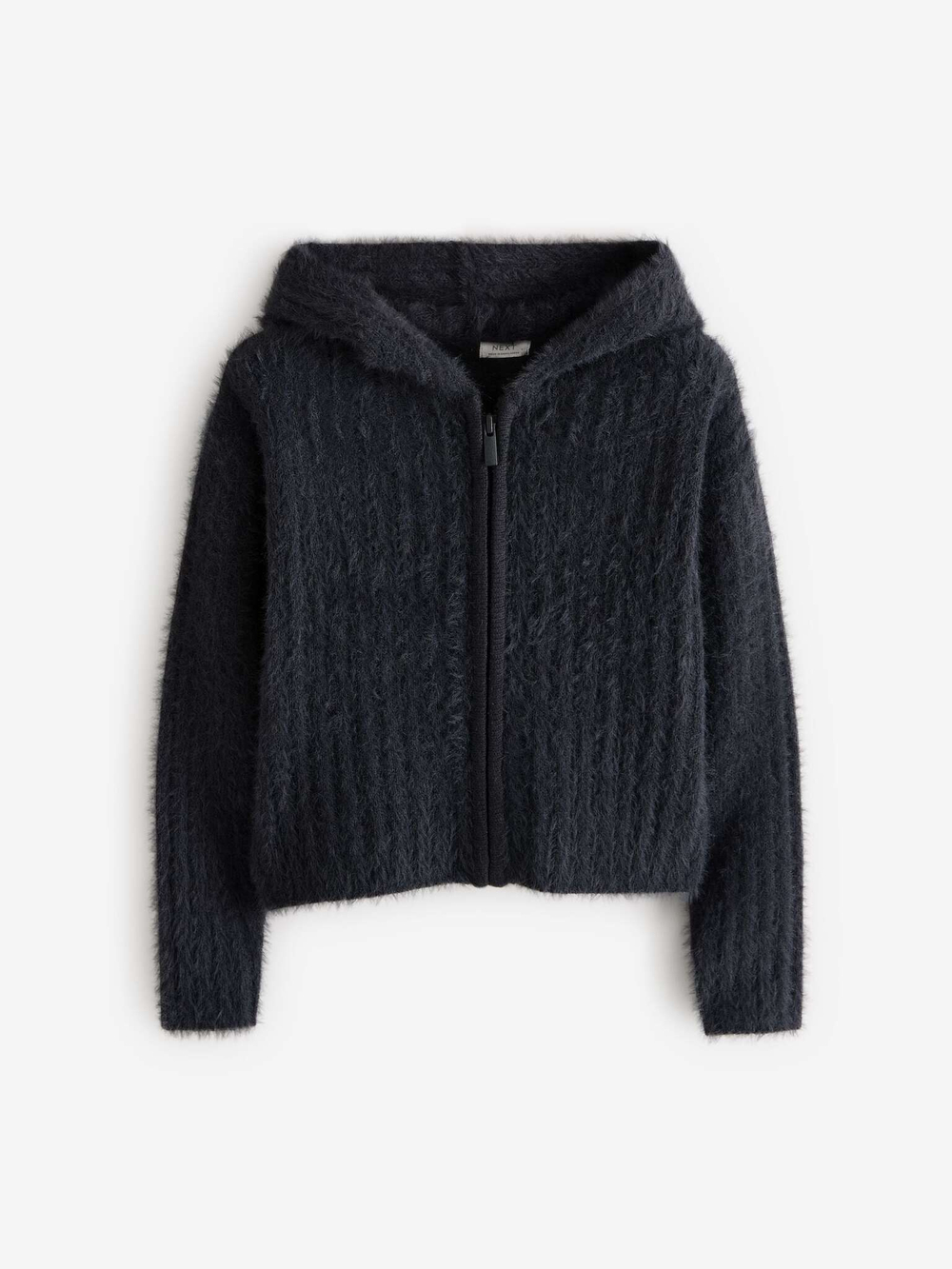 Толстовка пушистая с капюшоном на молнии для девочки Next Q87-988, Темно-серый