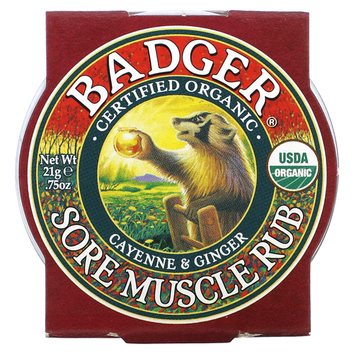 Badger, Sore Muscle Rub, мазь от боли в мышцах с кайенским перцем и имбирем, 21 г (0,75 унции)