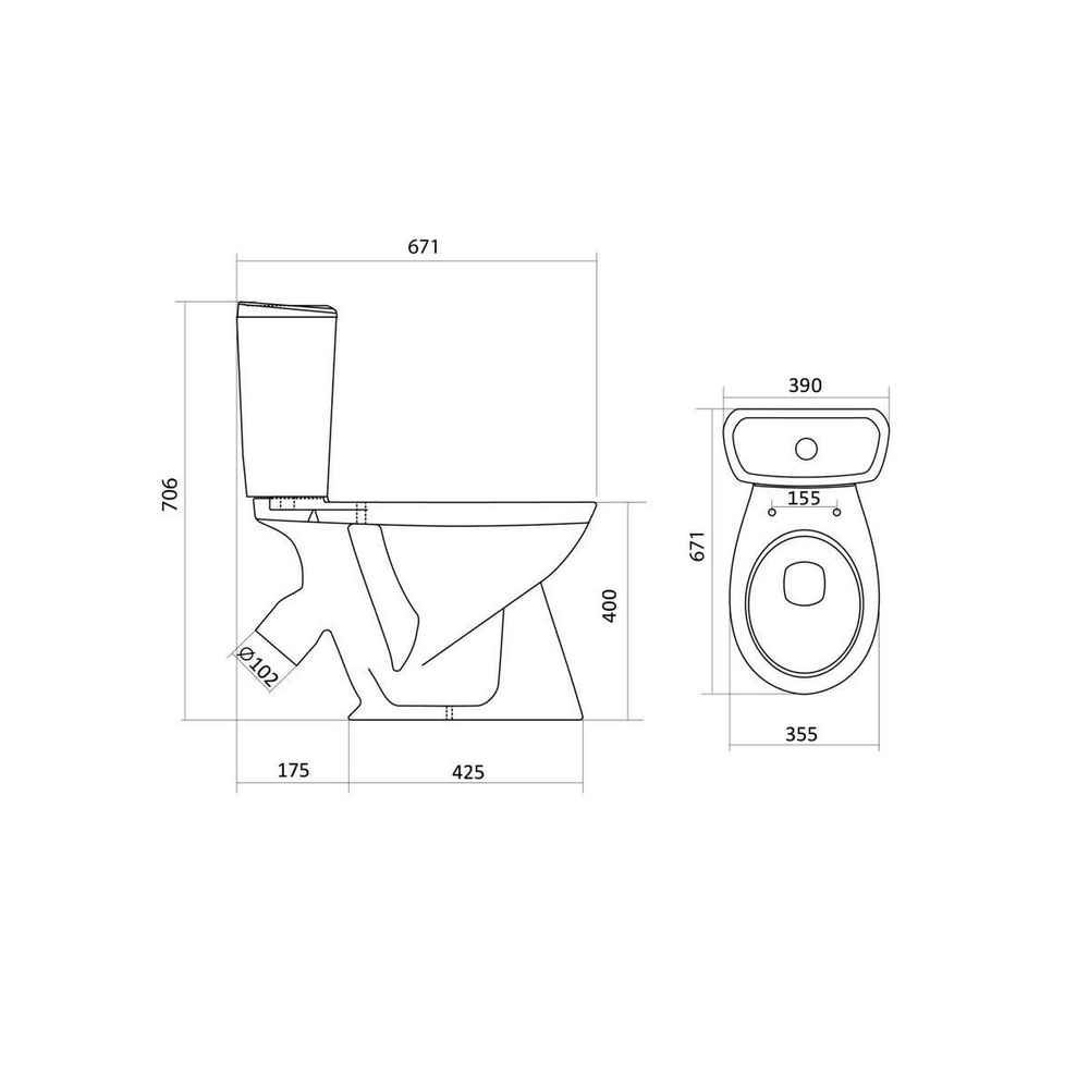 Унитаз-компакт "Бриз 2РА" (кос. вып, нижн. подв, 2-кн. арм Инкоэр, дюро  сид.) (Santek)