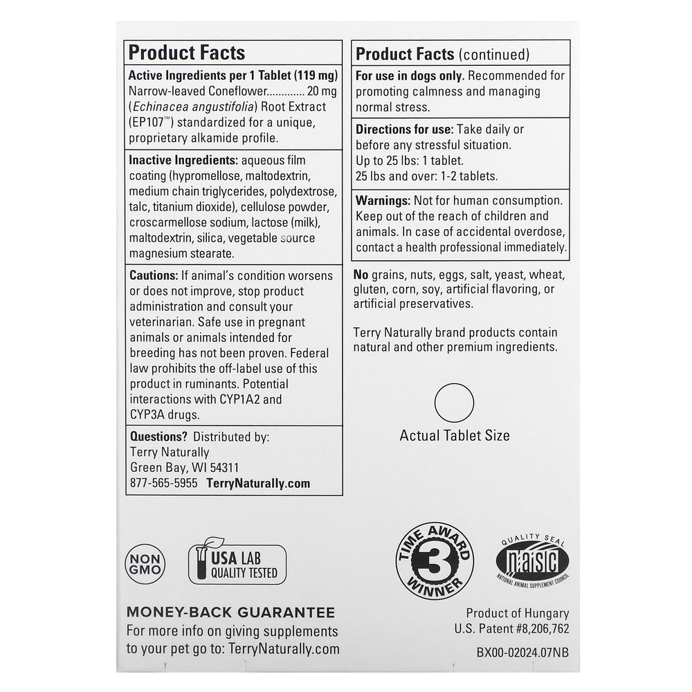 Terry Naturally, Успокаивающая формула, для собак, 45 таблеток, 5 г (0,2 унции)