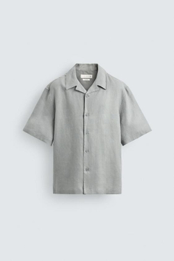 ZARА РУБАШКА RELAXED FIT ИЗ 100% ЛЬНА, СВЕТЛО-СЕРЫЙ