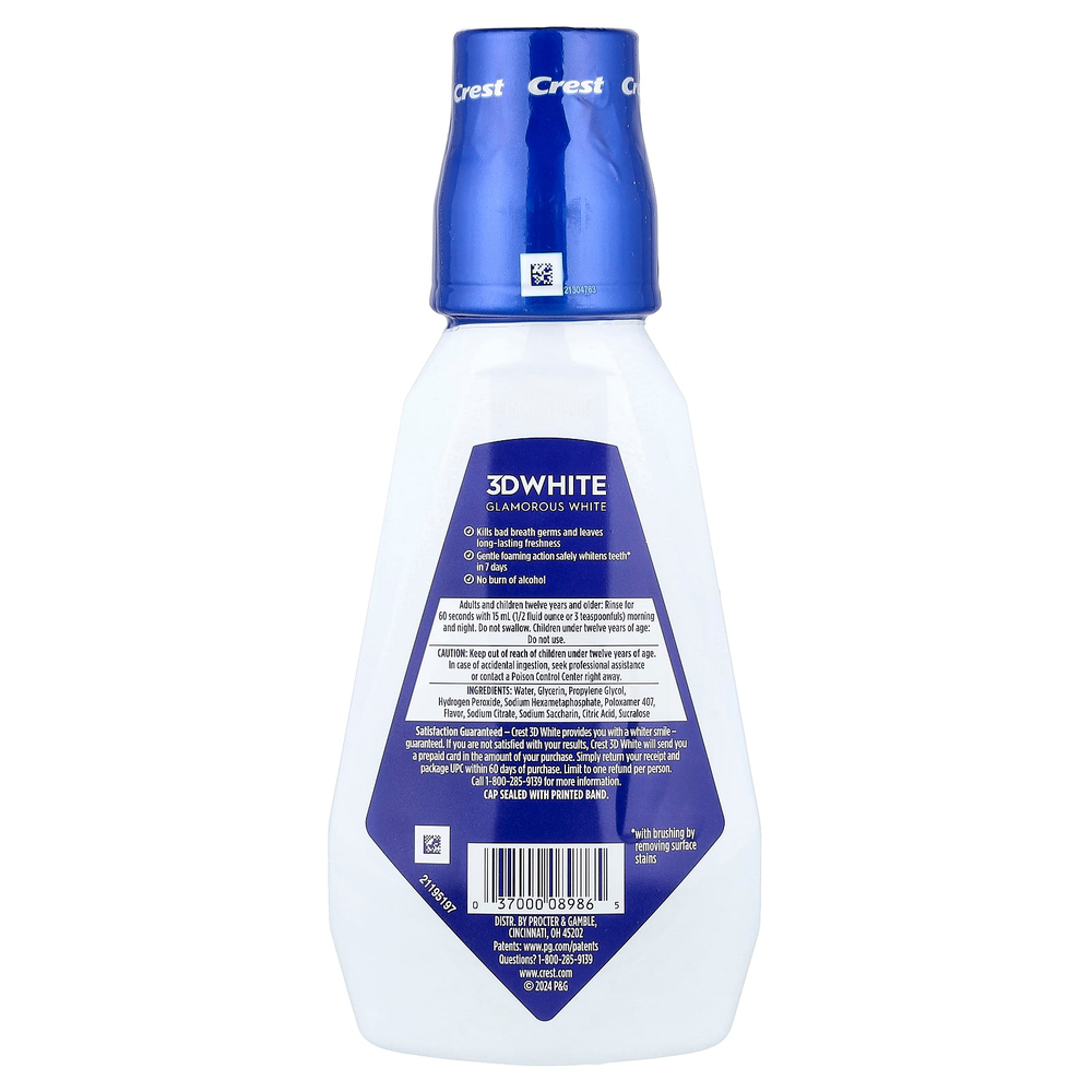 Crest, 3D White, универсальная отбеливающая жидкость для полоскания рта, Glamorous White, арктическая мята, 473 мл (16 жидк. унц.)