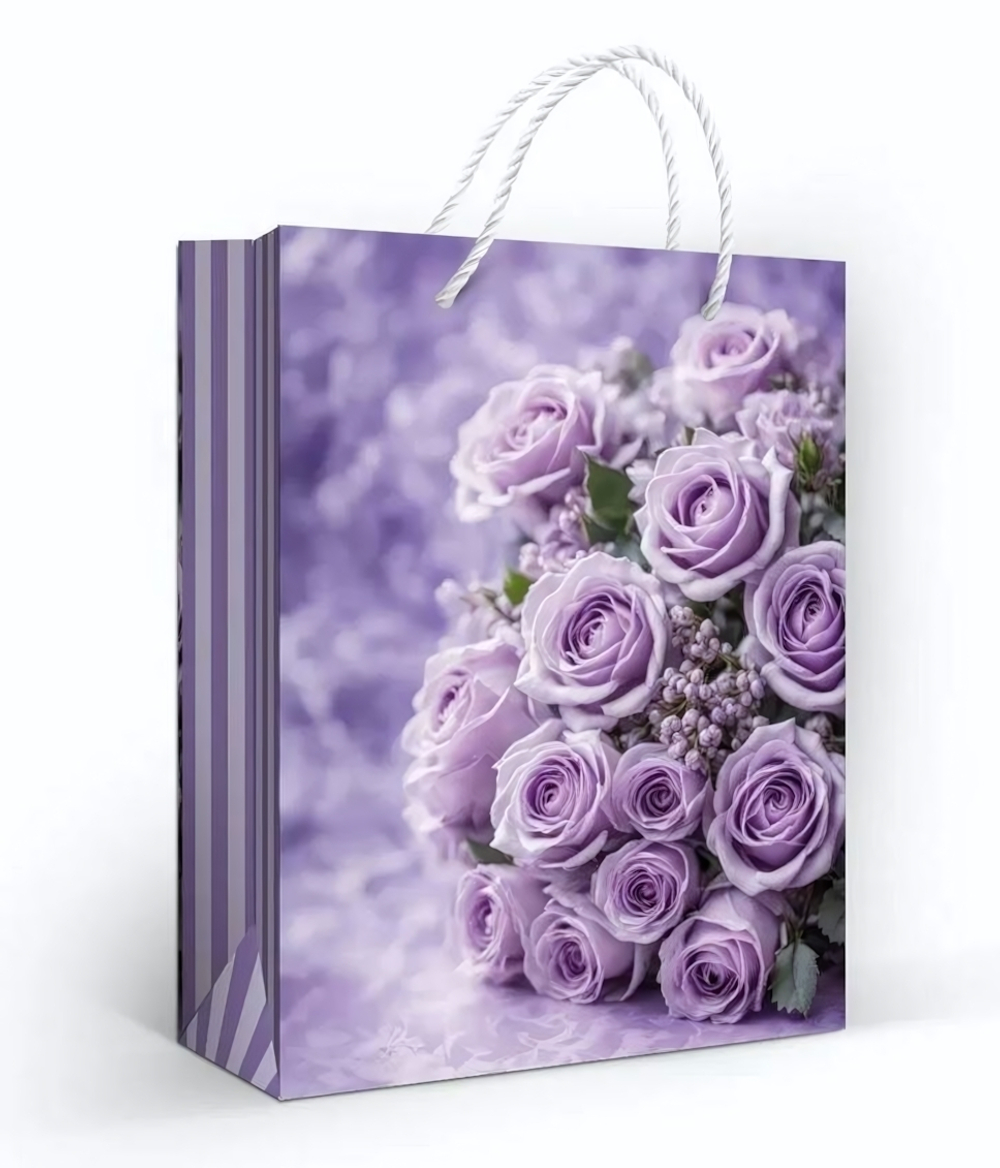 Пакет подарочный (M) "Фиолетовые розы" (ГК Горчаков)
