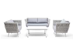 "Монако" лаунж-зона 4-местная из роупа со столом "Верона" (серый гранит), каркас светло-серый, роуп светло-серый