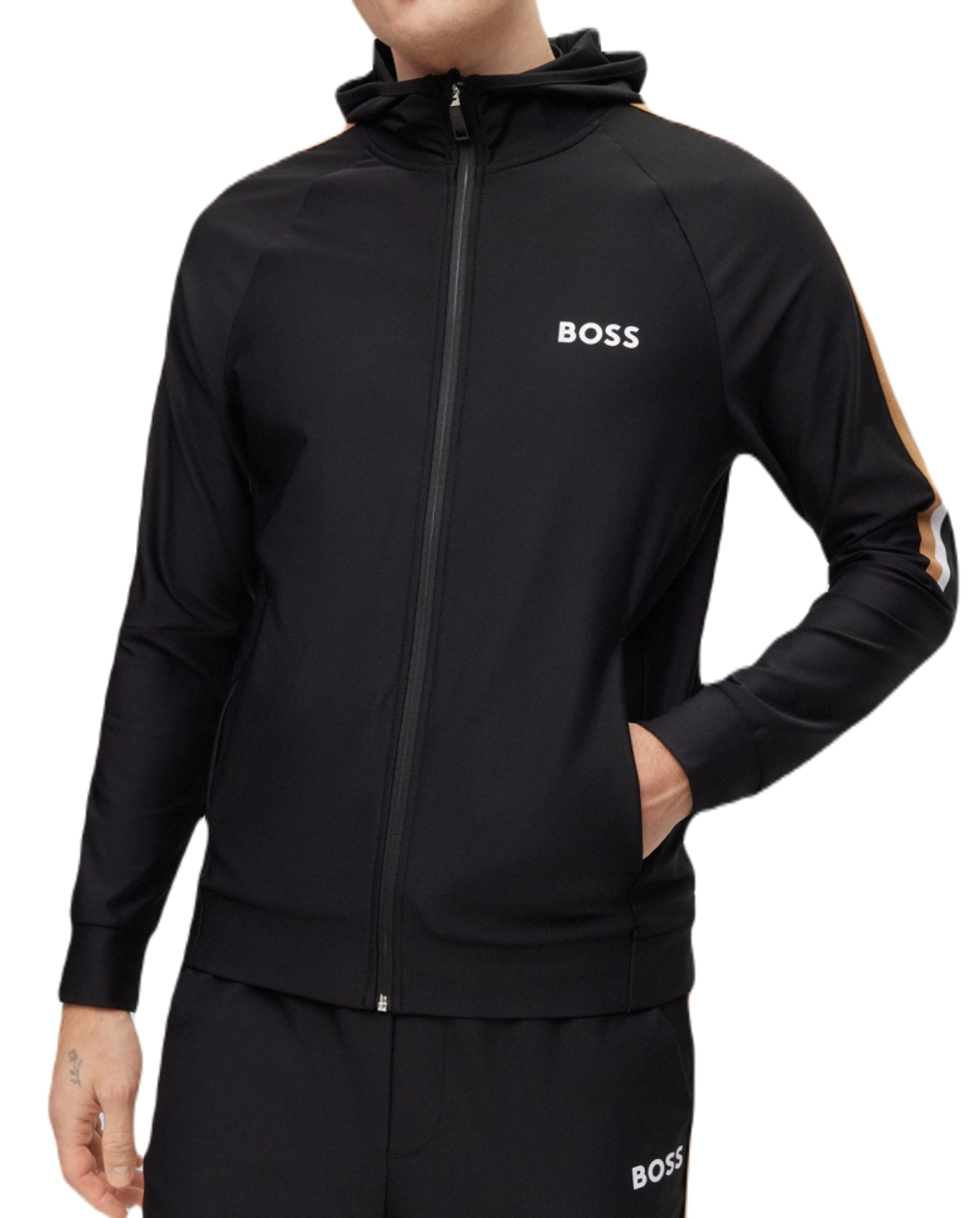 Куртка теннисная BOSS x Matteo Berrettini Zip-Up Hoodie In Active-Stretch Jersey With Logo - Black