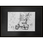 Картина, графика в паспарту 21х30 см на стену для интерьера "Мопед"