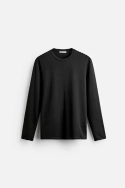 ZARA БАЗОВАЯ ФУТБОЛКА SLIM FIT, ЧЕРНЫЙ