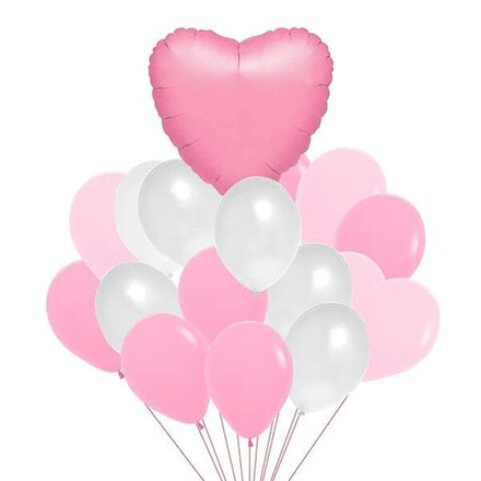 Фонтан из шаров с большим розовым сердцем, 19 шариков