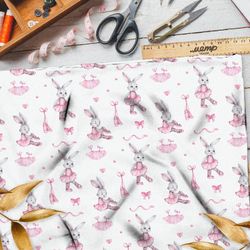 Ткань шифон зайка в розовом платье