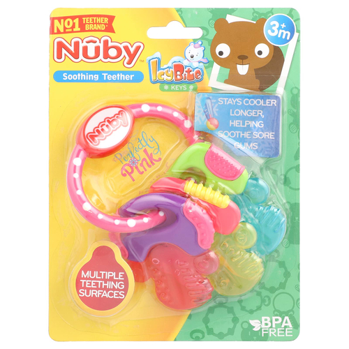 Nuby, Soothing Teether, IcyBite Keys, для детей от 3 месяцев, Perfectly Pink, 1 прорезыватель